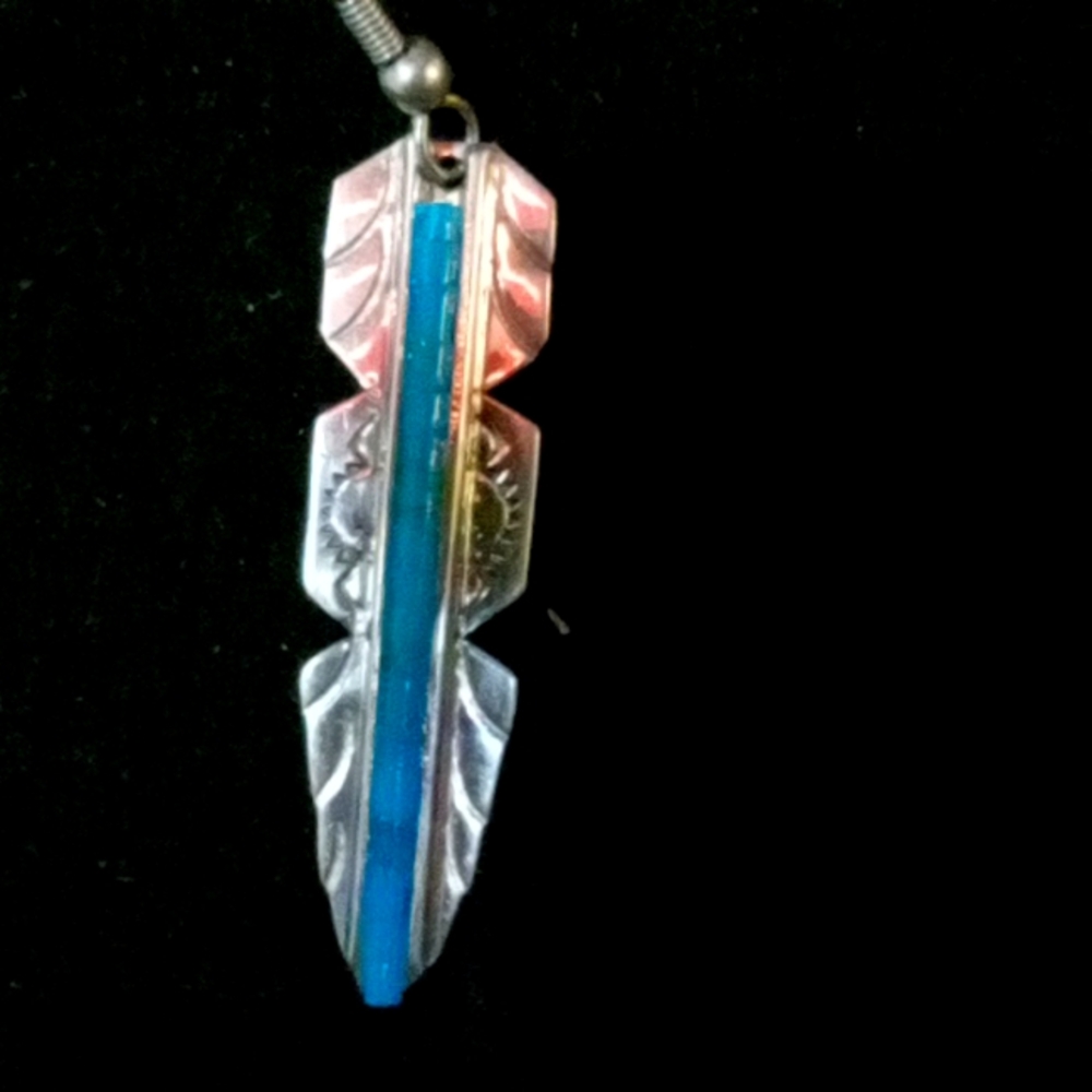 Sterling silver ,and turquoise feather earrings signed AJ
